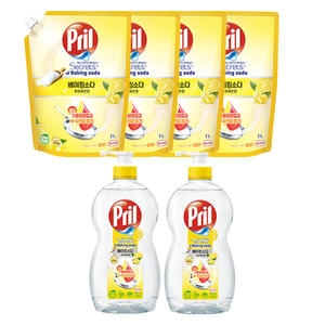 프릴 베이킹소다 주방세제 퓨어레몬 700ml + 리필 1L (본품2개+리필4개)_이미지