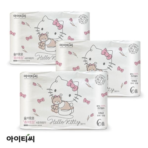 아이티씨 헬로키티 슬기로운 종이포장 4겹 화장지 20m (6롤) (3팩)