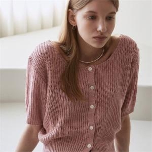 얀써틴 U-NECK BUTTON KNIT CARDIGAN_PINK 9849813_이미지