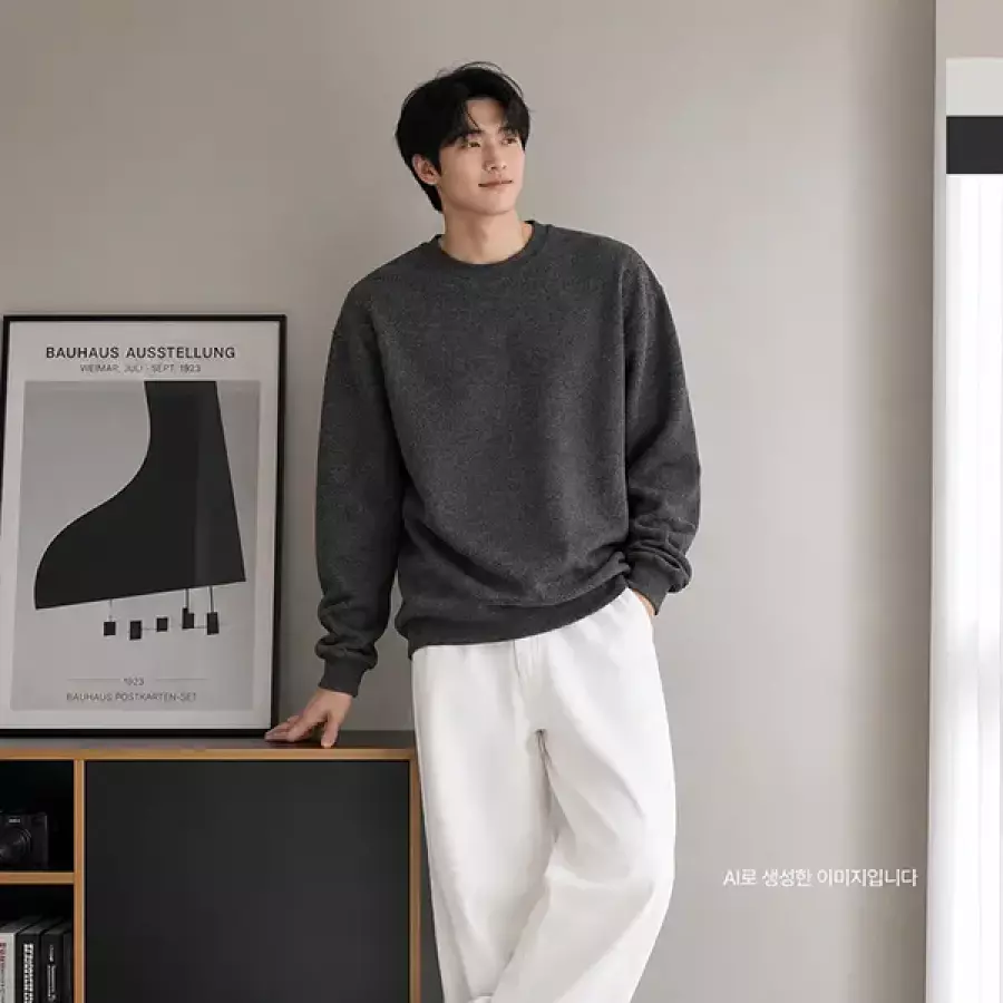 남성 심플 무지 라운드넥 맨투맨 DJJ-3000M