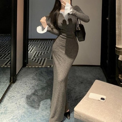 더블디 여성 오버핸드 골지 슬림핏 A 원피스 TDN-0209 40698941A