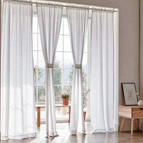 뷰하우스 스노우 쉬폰 가림막커튼 (2장, 100x235cm)_이미지