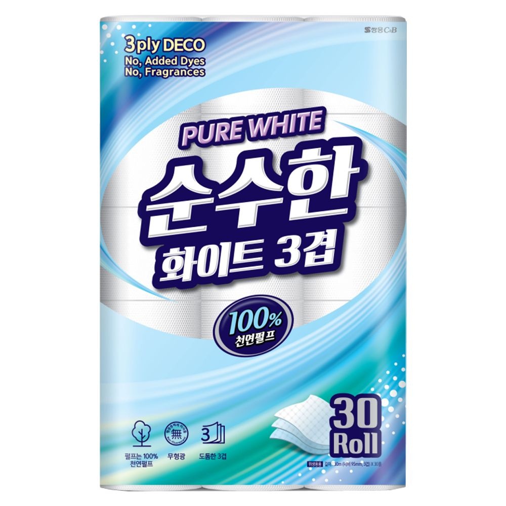  코디 순수한 화이트 3겹 데코 30m (30롤) [3팩]