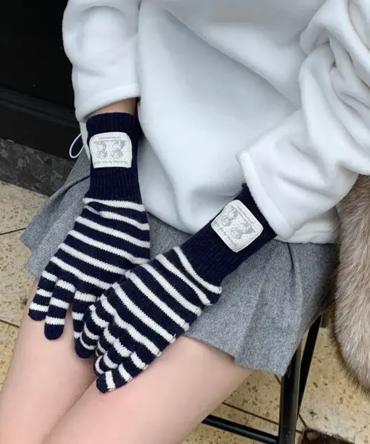 레터프롬문 퍼피 라벨 스트라이프 장갑 네이비 2025GV4070NYF