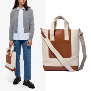 메종키츠네 레더 코튼 카멜 토트백_IU05157WW0053 CA_이미지