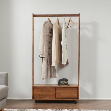 리안 멀바우 원목 이동식 행거 800