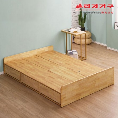 라자가구 비바 팀버 원목 수납 침대 Q (매트별도)_이미지