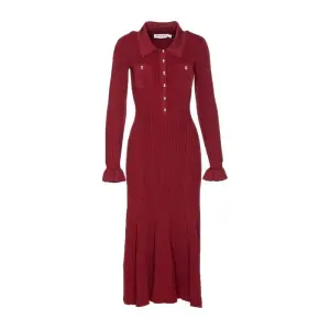 비스코스 보르도 칼라 버튼 프론트 원피스 AW25008MABU BURGUNDY