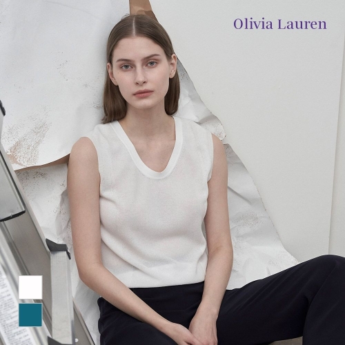 올리비아로렌 여성용 U넥 슬림 슬리브리스 니트 VOCBN5M3321 화이트 090_이미지