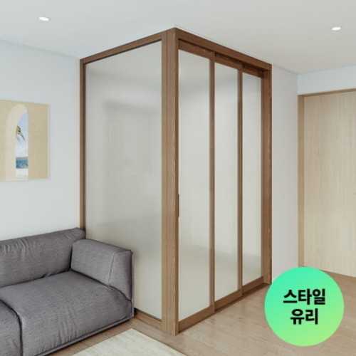 리바트 키친 우디 3연동 ㄱ자 스타일유리 오픈형 중문 (~1.3m)_이미지