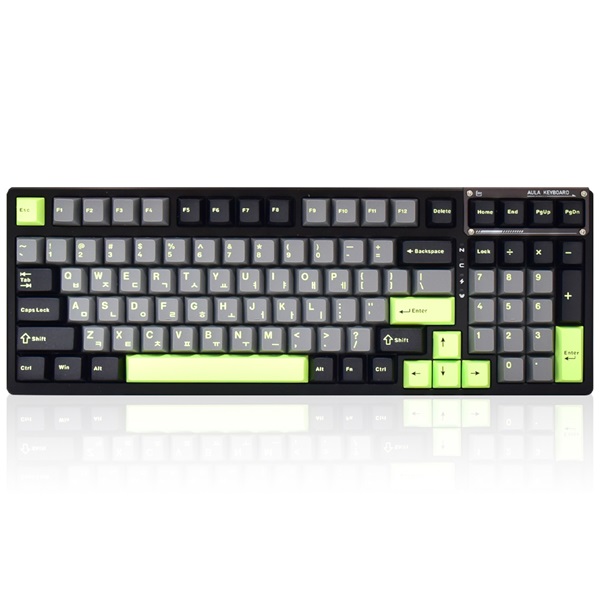 AULA F98 PBT RGB 풀윤활 유무선 기계식 블랙 그레이 그린 한글 (경해축)_이미지