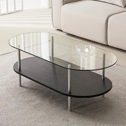 우아미가구 노엘 타원형 블랙 소파테이블 1200