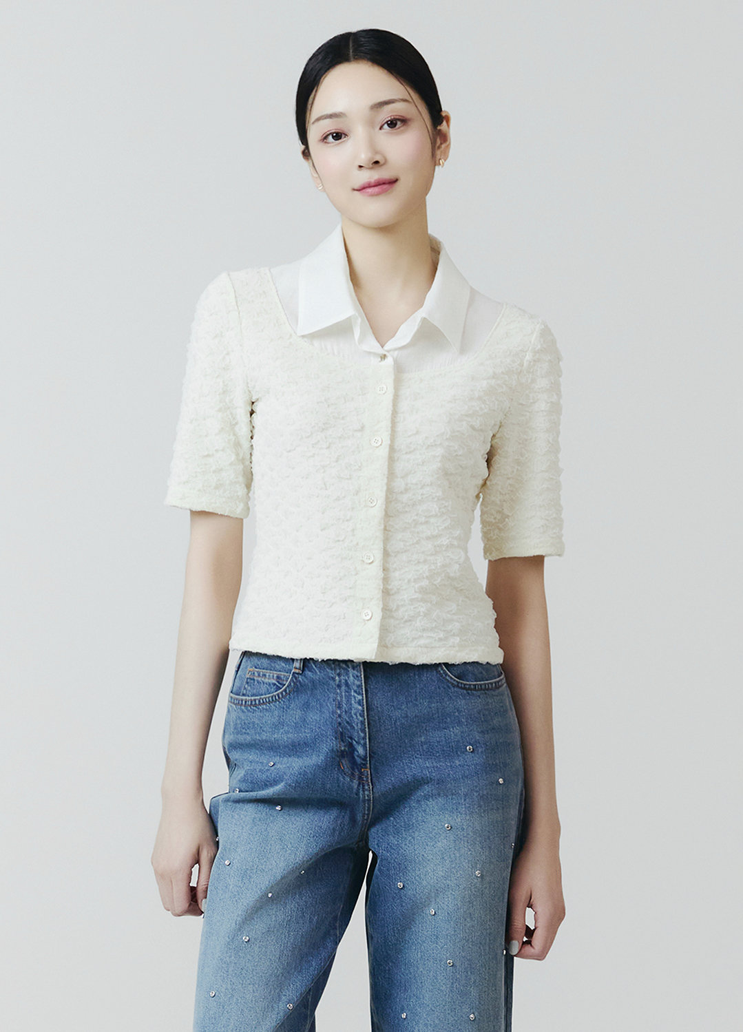 시선인터내셔널 잇미샤 텍스처 블록 크링클 블라우스 ITO8WBL110