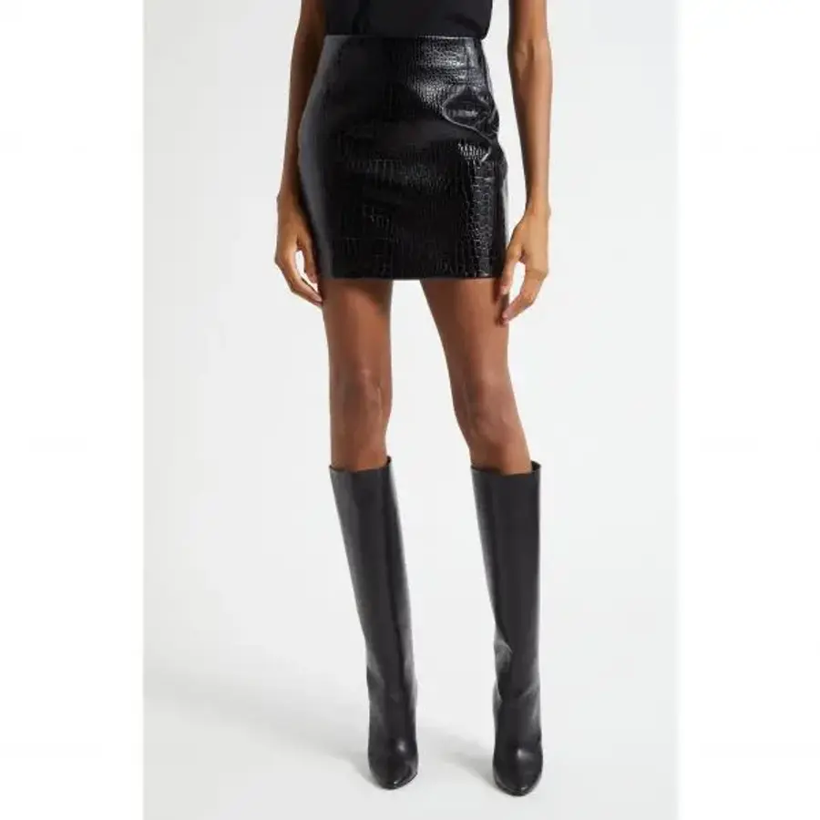 EnC LAG E 라쥬앙 제라르 크로크 엠보싱 가짜 가죽 미니스커트 7564205