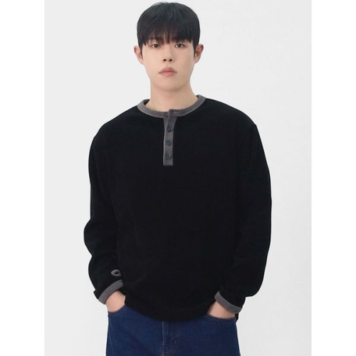 빌리버스 남성 데일리 코듀로이 파이핑라인 핸드워머 라운드 헨리넥 링거티 BVC016