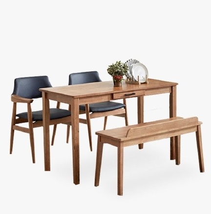 엠하우스 미네뜨 원목 식탁 1200 (가죽팔걸이의자2개+벤치1개)