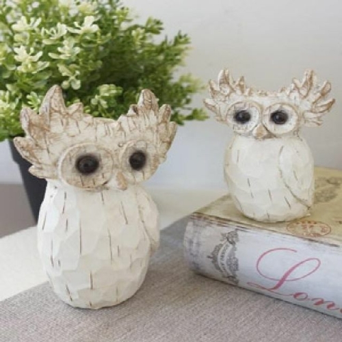 [불명] 특이한인형 빈티지 화이트 뿔 부엉이 2P 데코장식