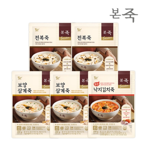 본죽 파우치죽 200g 4종 5팩SET 전복2+쇠고기+삼계+낙지김치_이미지
