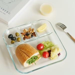 사각 칸칸 나눔 유리 식판 접시
