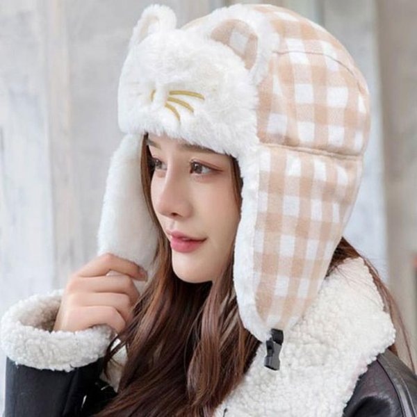 Rly 고양이 체크 방한모자 방한귀마개 방한용품 겨울귀 52531935