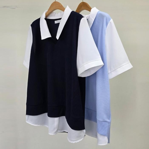 강물처럼 빅사이즈배색티 U157L503 해피레이어드배색카라티 BS 32957913