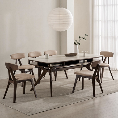 삼익가구 오비뜨 수납형 포세린 세라믹 원목 식탁 1800 (의자6개)_이미지