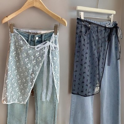 옷자락 다잇템 여성 비침 코디 패션 패턴 스커트 SK4601_나비 화이트