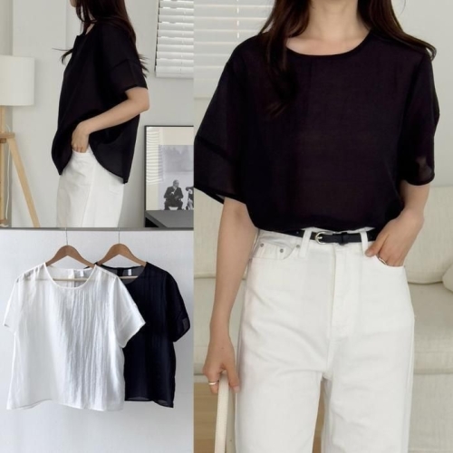 시드마켓 샵라운드크롭블라우스 507U891S 빅사이즈 여성의류_이미지