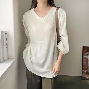 아이우먼 컬러브이넥7부니트티 GOK340M209 빅사이즈_이미지