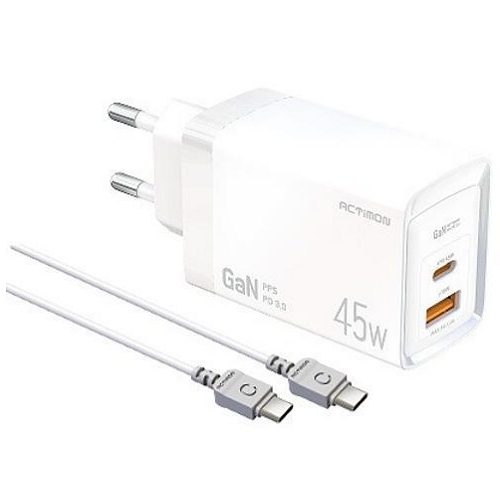 액티몬 PD PPS 45W 2포트 GaN 충전기 MON-PD45W-HC7 (케이블포함)_이미지