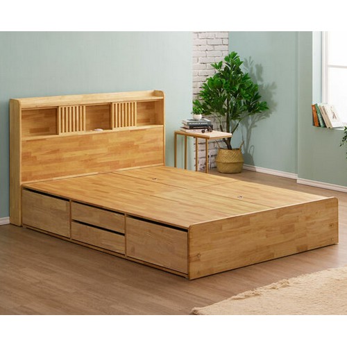 라자가구 위드 팀버 원목 4서랍 LED침대 Q (매트별도)_이미지