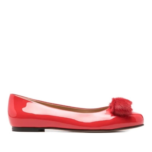 살바토레페라가모 페라가모 살바토레 퍼 폼폼 페이턴트 가죽 발레리나 01K911 0788079 FLAME