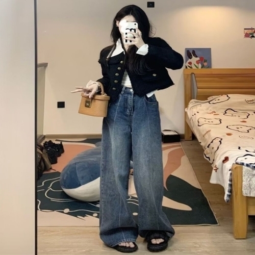 오너클랜 여성 워싱 포인트 와이드 데님 팬츠 통 청바지 Y2K 힙 WE60448_250919_이미지