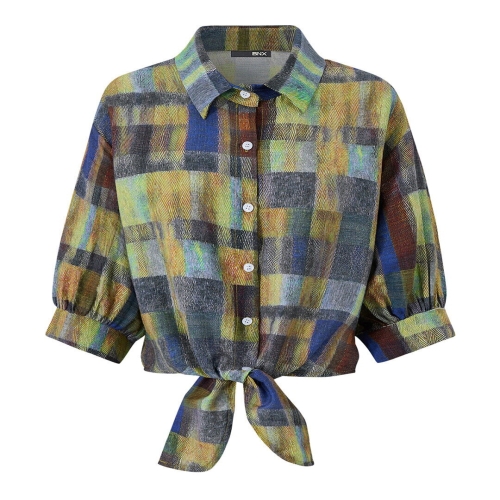 BNX 여성 컬러 믹스 빈티지 체크 타이 리본 셔츠 BY1BL008L0