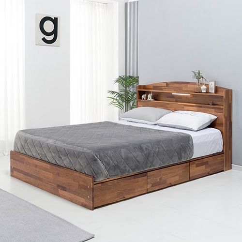 바이탈버브 바하 멀바우원목 수납형 LED침대 Q (매트별도)_이미지