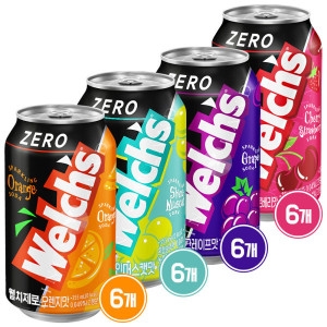 웰치 제로 355ml 그레이프 6개 + 오렌지 6개 + 샤인머스캣 6개 + 체리스트로베리 6개