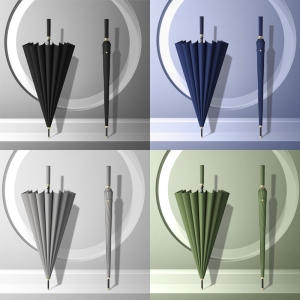 오엠티 튼튼한 16K 자동 장우산 대형 경량 가죽손잡이 우산_OUB A16K_이미지
