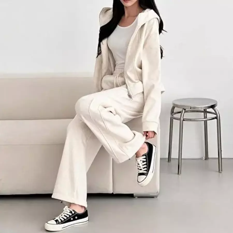 셀러허브 패션 벨로아 트레이닝 후드집업+와이드팬츠 데일리 셋업룩 43190398_이미지