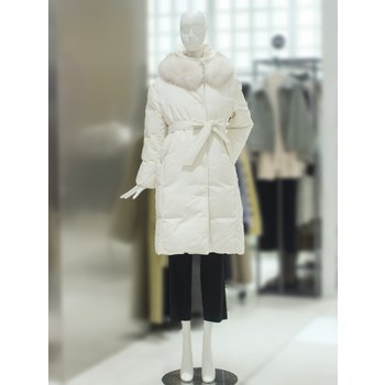 쥬크 네크 니트 배색 벨티드 헤비 구스 다운 V234PSG943_이미지