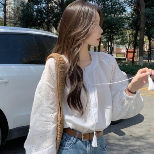 여성 썸머 데일리 우니 펀칭 수술 블라우스 33937243