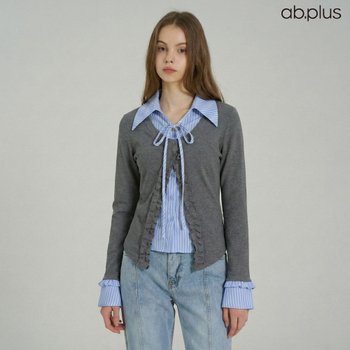 Ab.plus 셔츠 배색 프릴 니트 가디건 LSA5MB48A_이미지