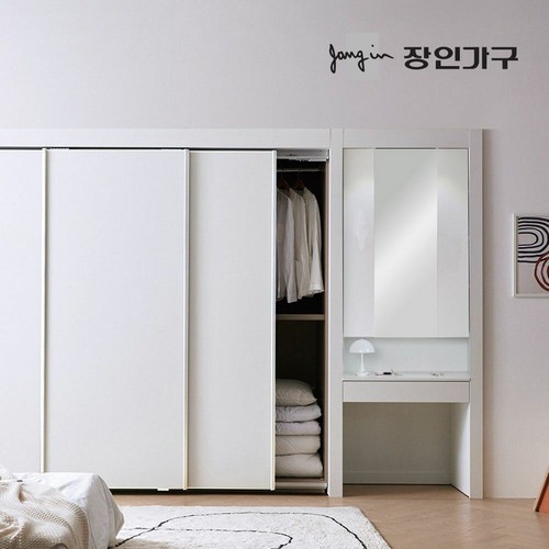 장인가구 드로잉 무광 슬라이딩 붙박이장+화장대장 (260cm)_이미지