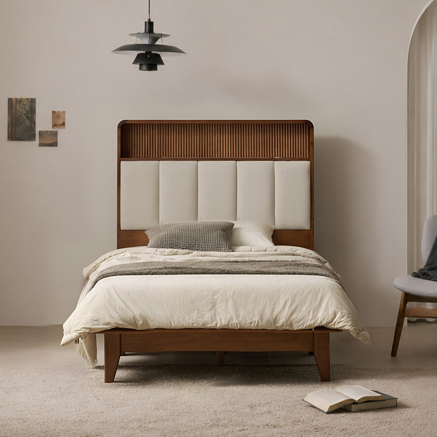 라자가구 나투아 고무나무 원목 호텔 LED침대 SS (본넬스프링)_이미지