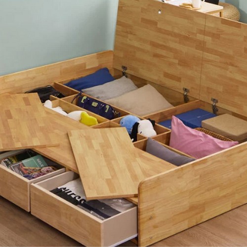 라자가구 비바 팀버 원목 수납 침대 Q (본넬스프링)_이미지