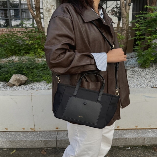 LF 헤지스 핸드백 HIBA6E957BK 블랙 심플 포켓 나일론 탑집 토트겸 크로스S