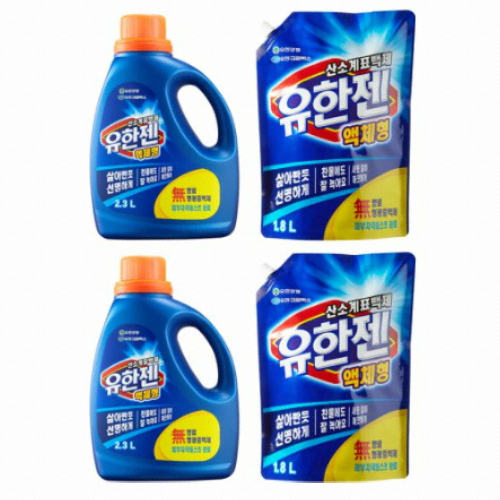 유한젠 산소계표백제 액체형 2.3L + 리필 1.8L (본품2개+리필2개)_이미지