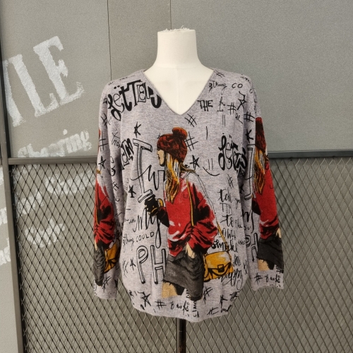 미쥬 르니앤맥코이 브이넥프린트니트 ML11KN400FJY