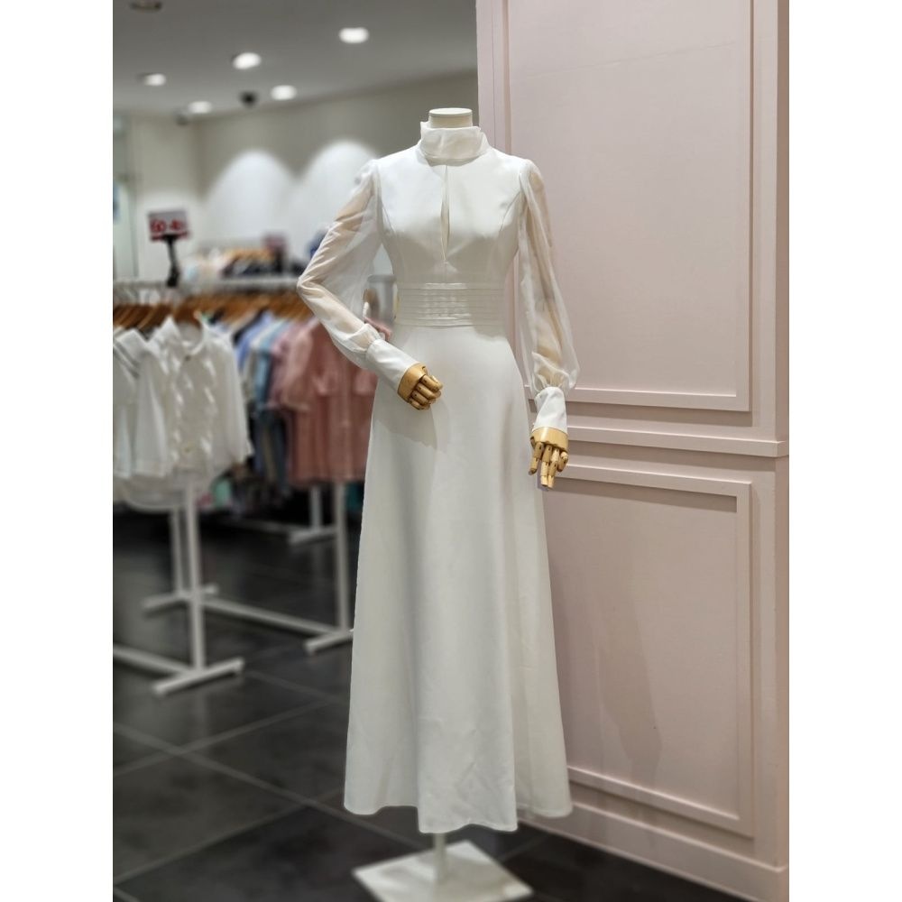샤틴 시스루 슬리브 롱 원피스 S202A693