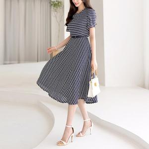 스타일온미 엘도아 세련미UP 네이비 튤립 소매 플레어 원피스 355466 L L_이미지