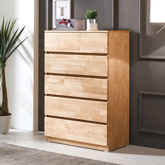 미르 고무나무원목 5단 서랍장 800